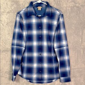 Duluth Trading Co Blue White Plaid Long Sleeve Button Up Shirt Size Medium